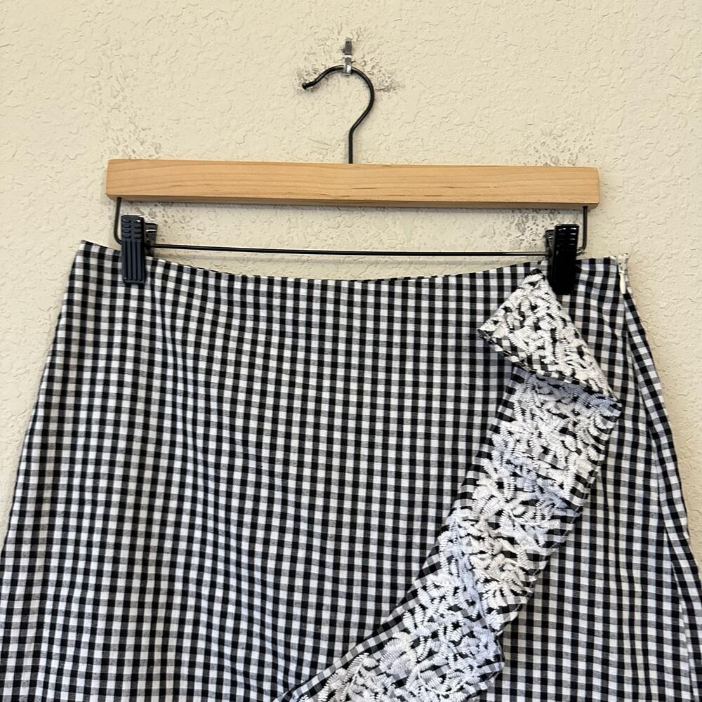 J.MARIE Mini Skirt Black White Gingham Lined Ruffled Faux Wrap Cotton - Picture 3 of 9